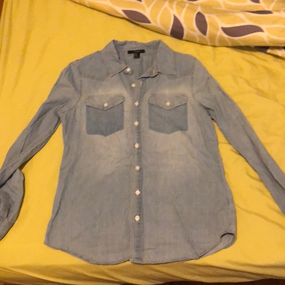 Blue button up top